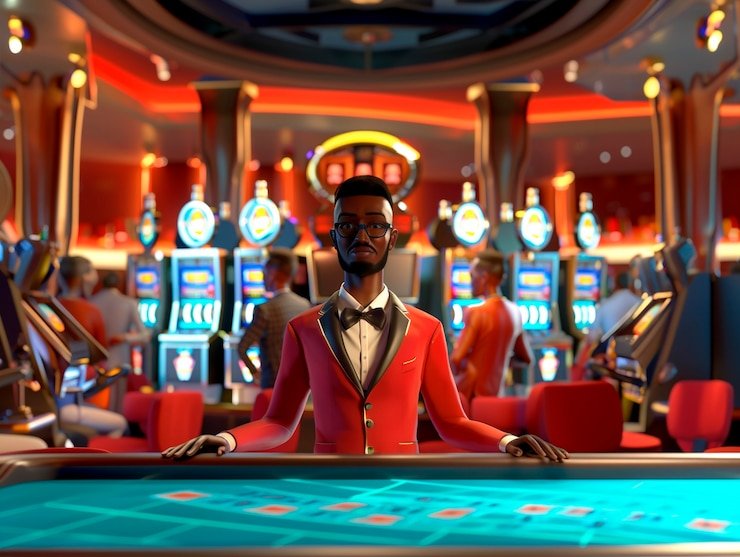 Meja Texas Hold'em Bonus dengan dealer profesional dan kartu yang terlihat jelas di layar